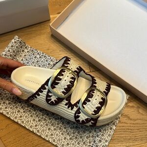 NEW in BOX- Loeffler Randall cream tarbu Theo sandal platform sz 6.5
